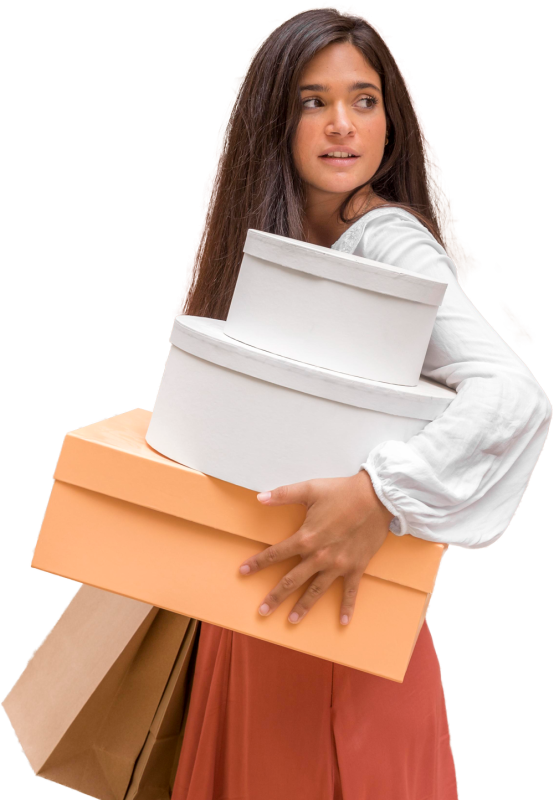 front view woman with boxes